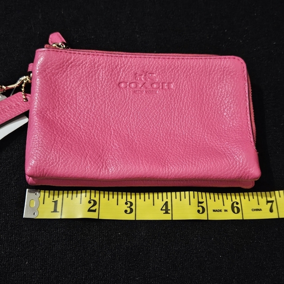 Coach Hot Pink Double Corner Zip Wristlet-NWT-Pebble Leather - Picture 5 of 11